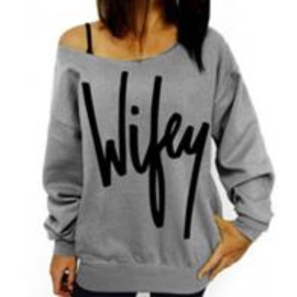 Tops - Wifey Sweatshirt - Off the Shoulder Long Sleeve